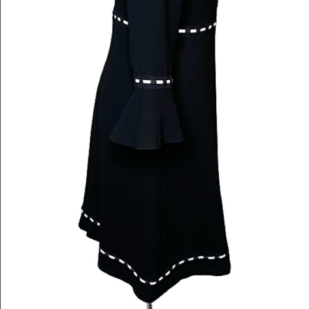 Karl Lagerfeld black with white trim V-neck bell sleeve dress size 2 - Picture 3 of 16